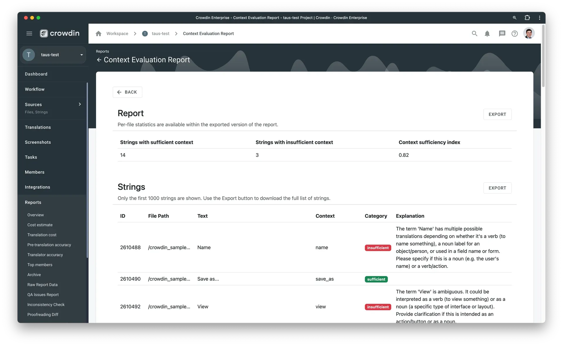 AI Context Evaluation Report at Crowdin localization software